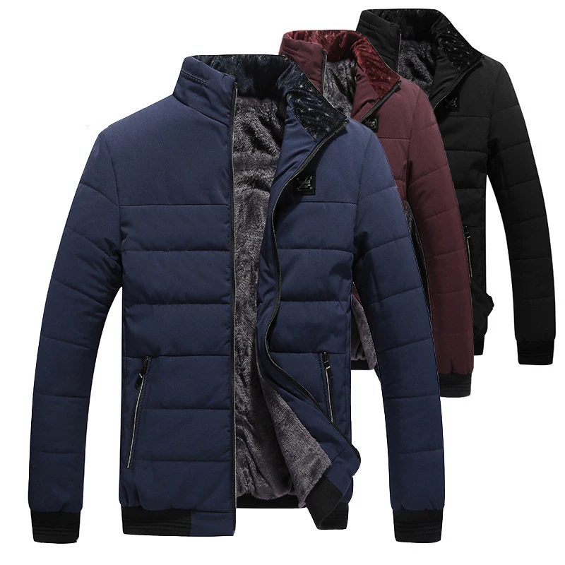 

Men's Winter Jacket New Plus Cashmere Blouson Homme Male Stand Collar Business Coat Keep Warm Thick Splice Cotton Clothing