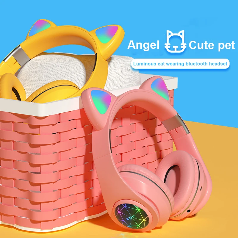M2 Bluetooth 5.0 Headphones Headset Earphone Cat Kitty LED Noise Cancelling Music Wireless with mic | Электроника