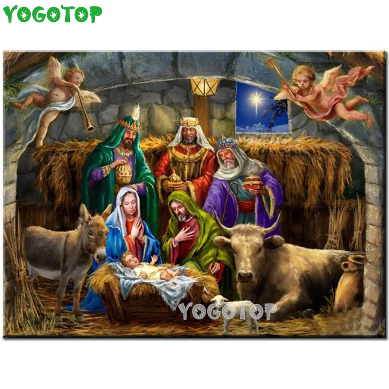 

Квадратная круглая алмазная живопись, вышивка крестиком, вышивка Иисусом, рожденным в Кормушке, мозаика, Декор, религия YY5505