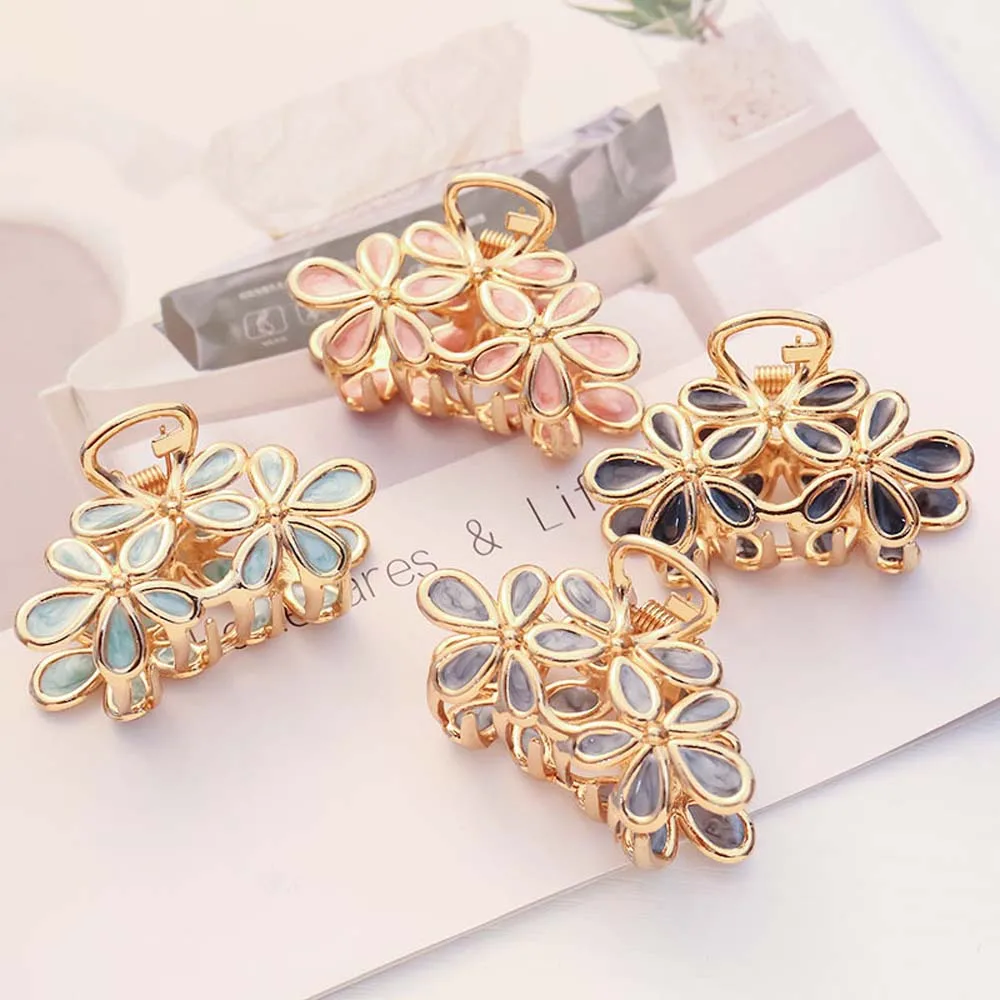 

Simple Hair Accessories Women Temperament Korean style Alloy Flower Hair Claw Metal Hairpins Small Hair Clips