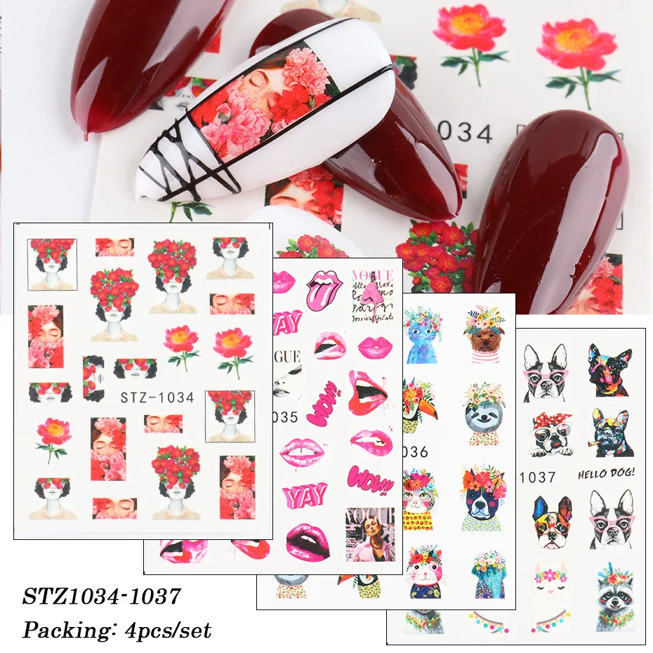 

4pcs/Lot Watercolor Street Letters Lip Tongue INS Nails Decal Inscriptions Nail Art Decoration Water Stickers Tips Manicure