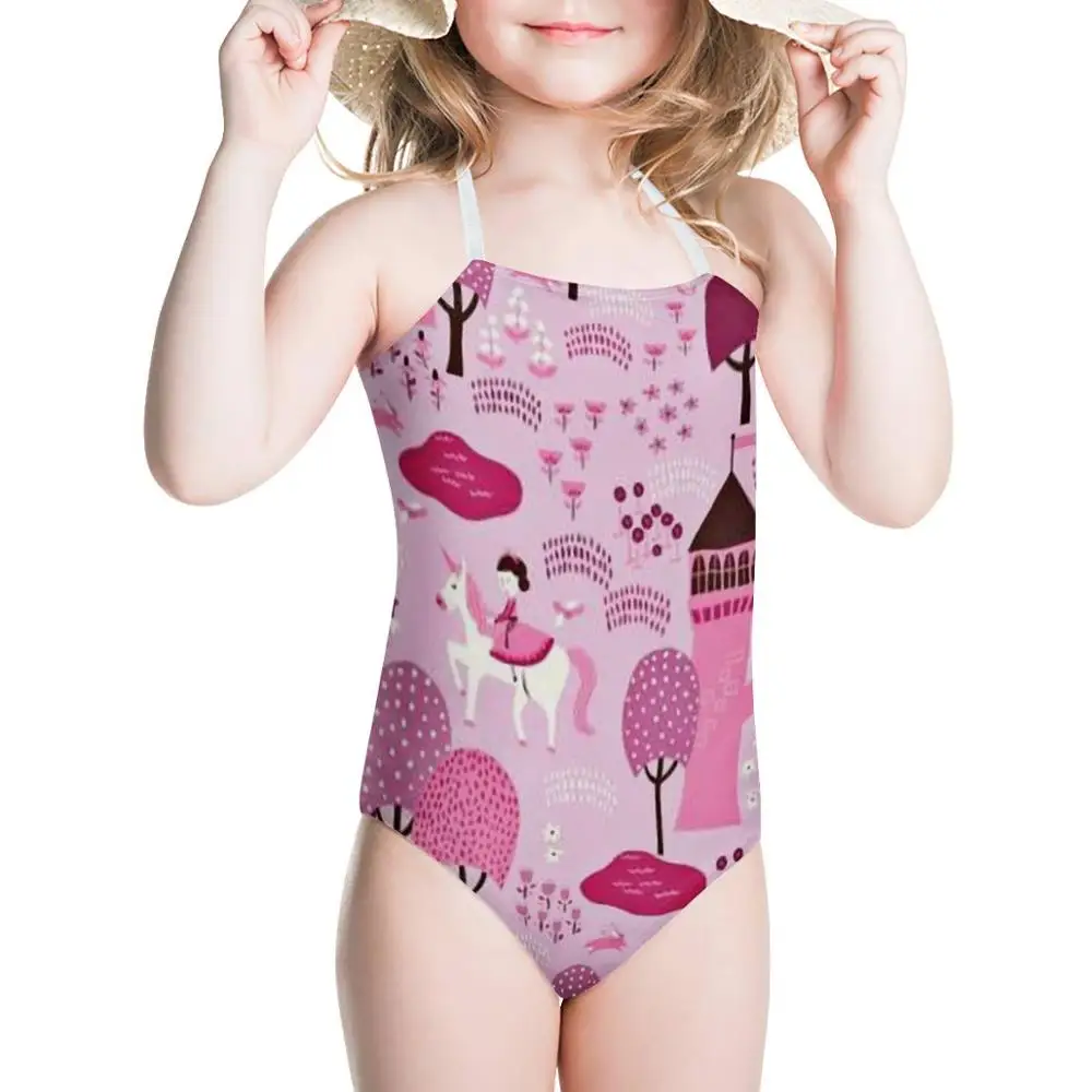 HYCOOL/детский купальный костюм розового цвета с милым изображением замка