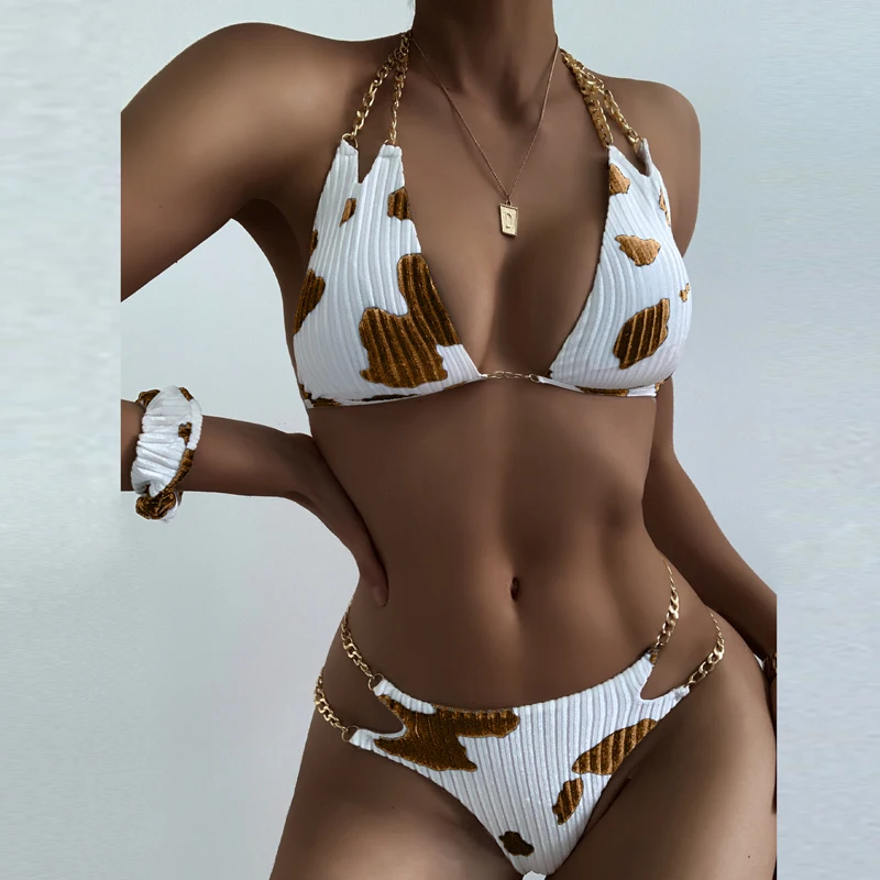 Купальник-бикини женский с принтом из коровьей кожи пуш-ап