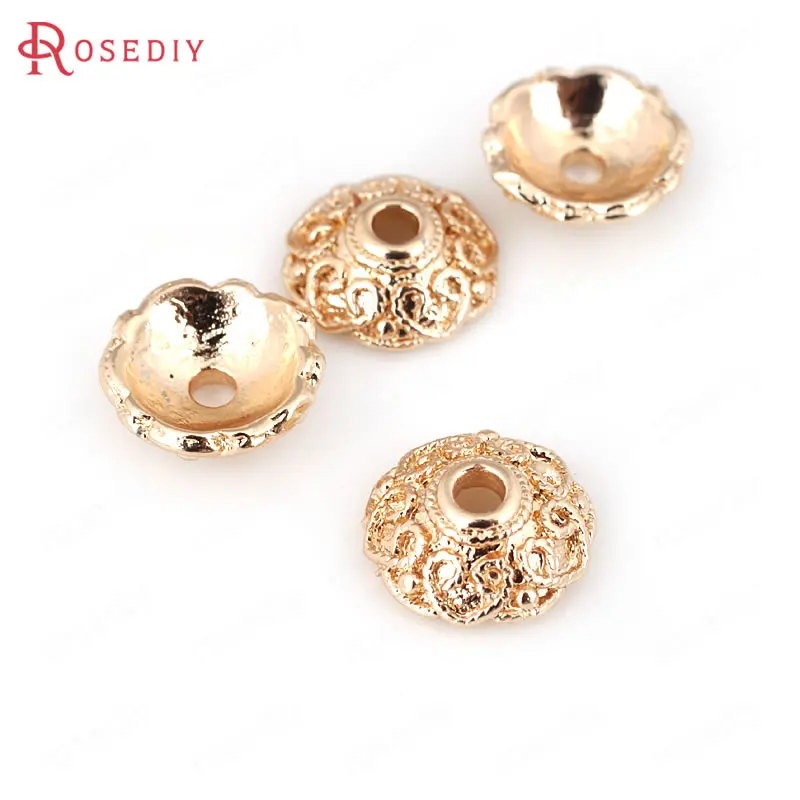 

(D370)10 pieces 9.5mm High Quality Champagne Gold Color Plated Brass Beads Caps Tassel Caps Diy Jewelry Accessories