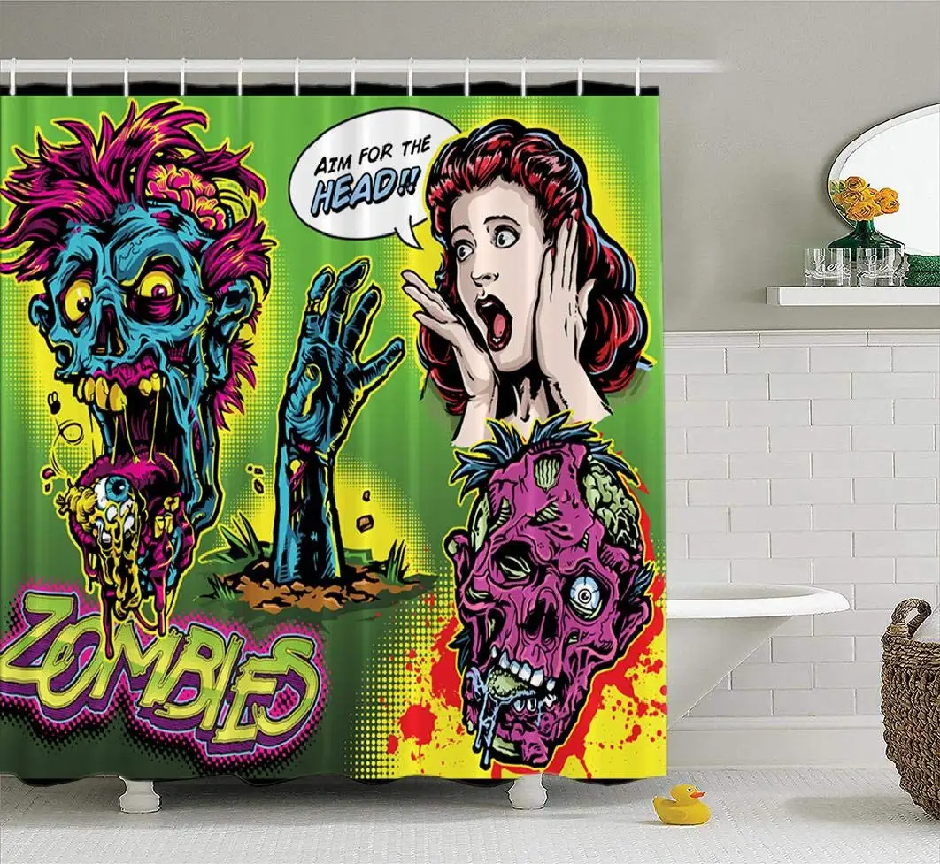 Зомби комикс Хэллоуин крик ужас ретро скелет ткань Ванная комната занавеска для