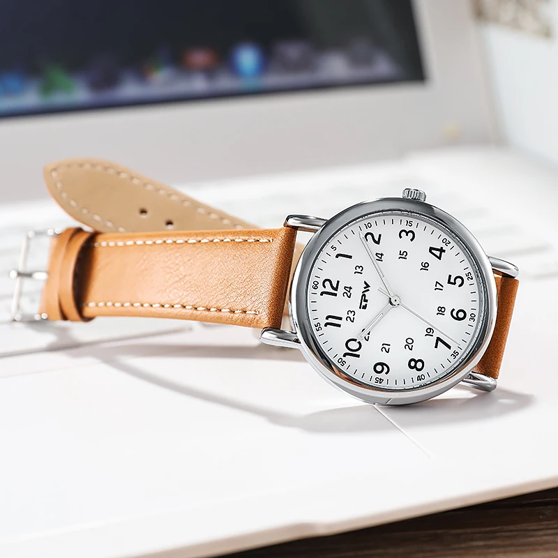 Новинка 2021 Классические мужские кварцевые часы с ремешком из искусственной кожи