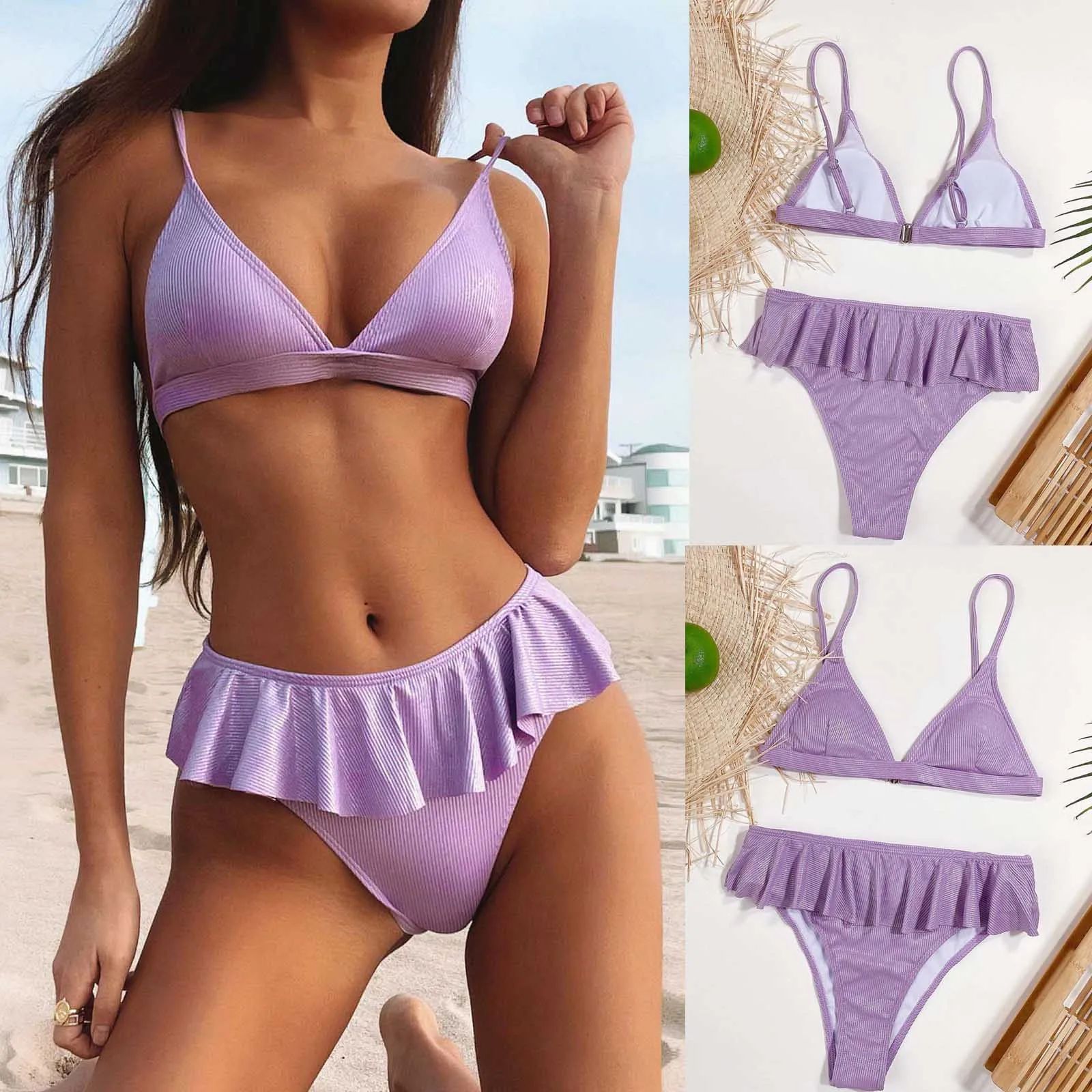 

Woman Swimsuits Two Piece Sexy Ruffles Solid Bikini Set Summer Push-Up Pad Swimwear Set Swimsuit Beachwear кђпалник Ѭазделнй