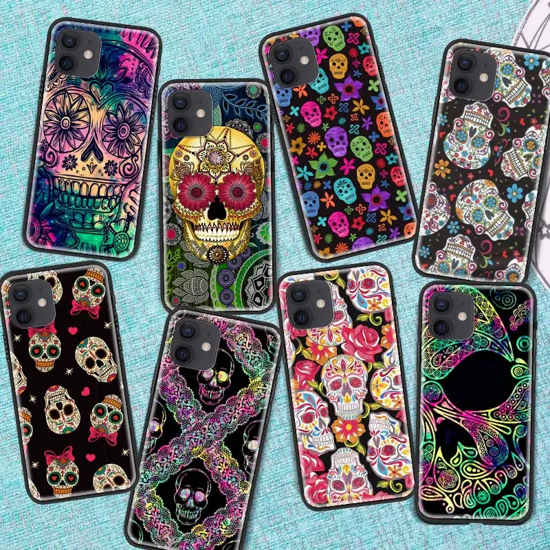 

Luxury Case For Apple iPhone 11 12 Pro Max XR 7 8 Plus X XS Cover SE 2020 6 6S 5 5S Bumper TPU Funda Coque Cool Flower Skull Art