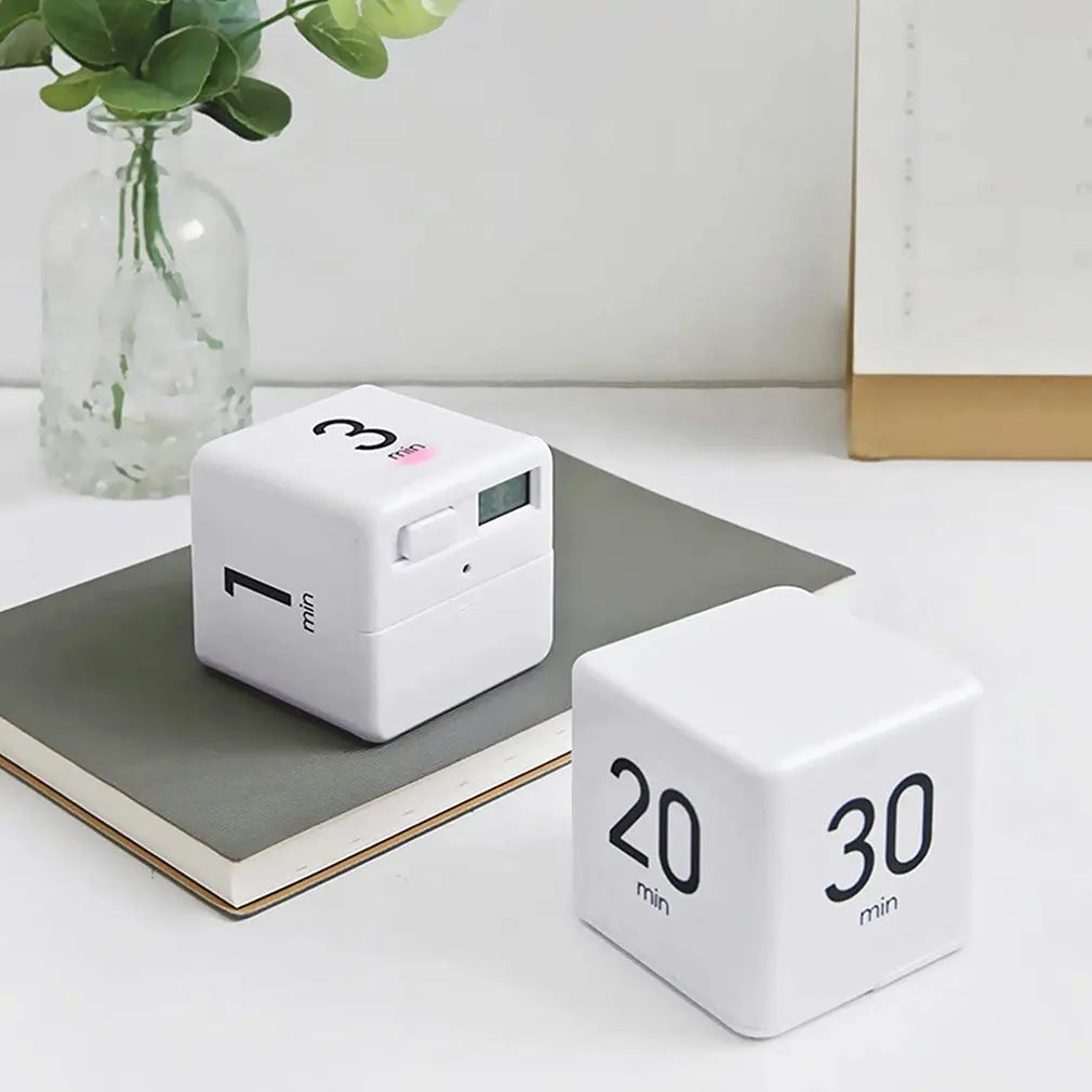 

Lightweight Responsive Cube Timer Practical Kitchen Timer Sports Timer Gravity Sensor Flip Timer White Time management artifact