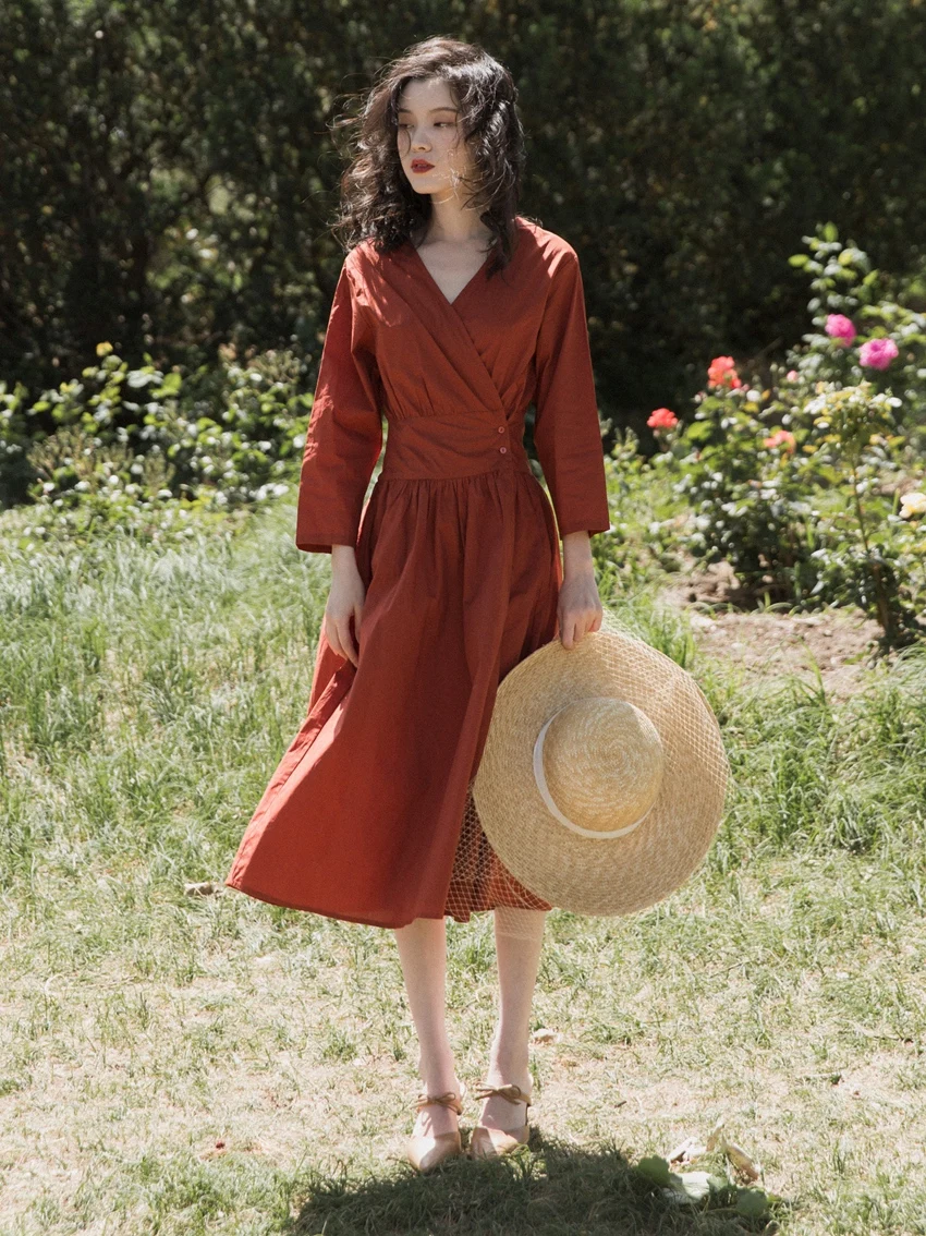 

Autumn outfit new French style restoring ancient ways collect waist high-waisted dresses