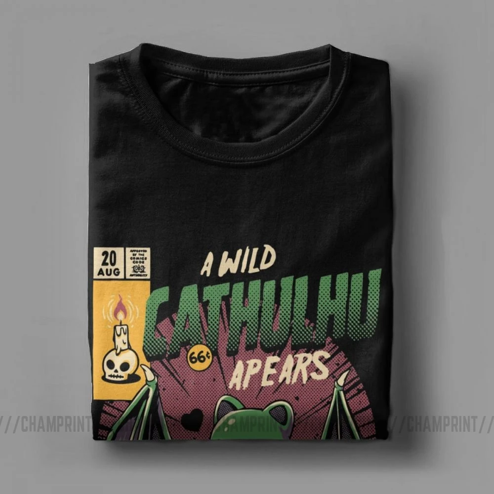 A Wild Cthulhu, футболки для мужчин, чистый хлопок, Повседневная футболка, кот, монстр, череп, Мультяшные топы, Милые Забавные футболки, Новое поступление