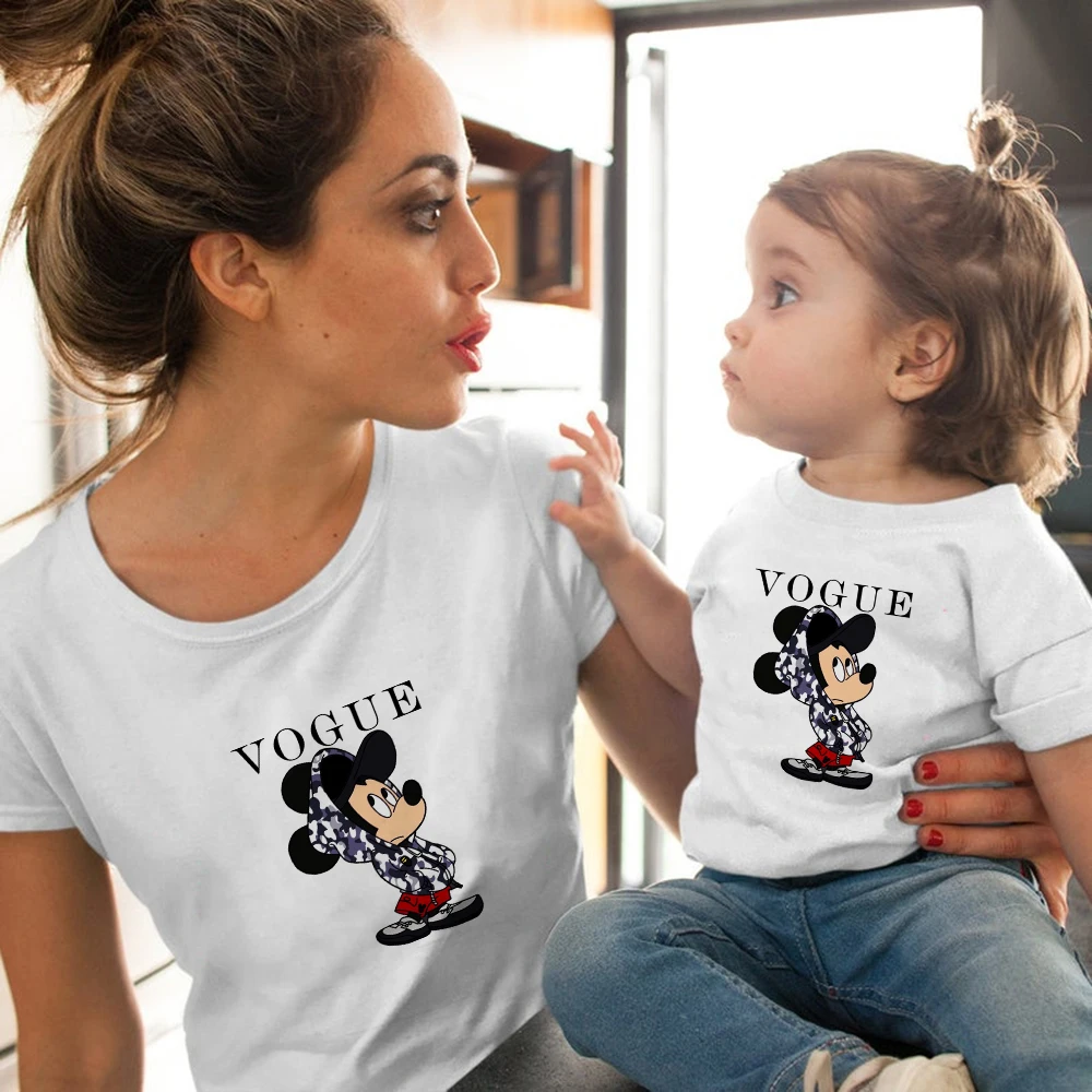 

Hoody Mickey Mouse Funny Casual Tshirt Women Short Sleeve Summer Children T-shirt Disney Clothes Harajuku Famliy Look