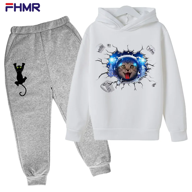 

Fashion Cat Hoodies Teen Girls Boys suit Printed Hooded Sweatshirt Children Hoodie Loose Pullover Autumn Kids Clothes Streetwear