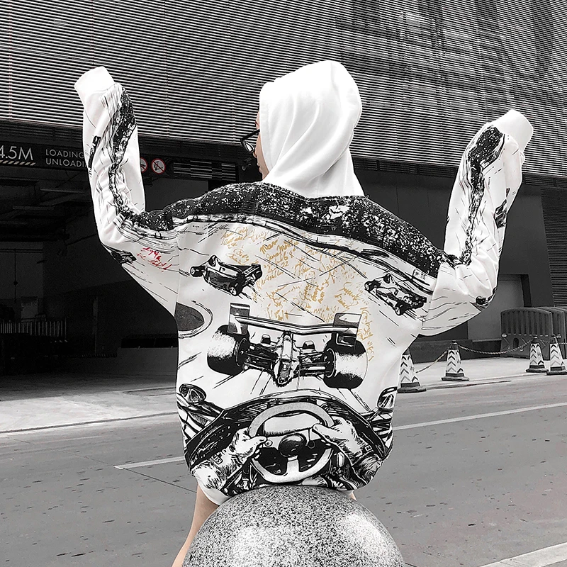 Модные толстовки с принтом картинг мужская одежда мужские хип хоп Уличная