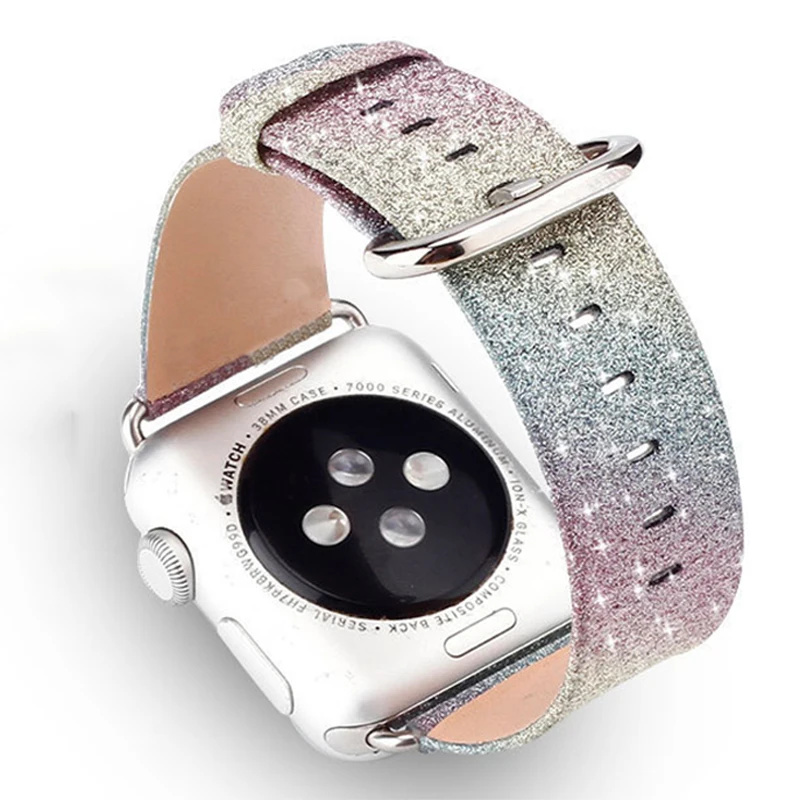 Блестящий кожаный ремешок для Apple Watch 5 4 38 мм 42 браслет iWatch серии 44 3 2 1 женский 40