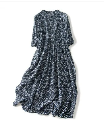 Тибетское зеленое платье средней длины из натурального шелка с маленьким бантом