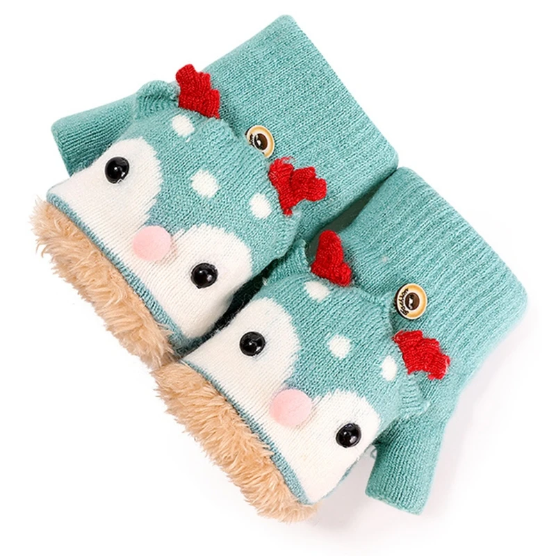 

Toddler Kids Winter Knitted Flap Cover Convertible Gloves Christmas Cartoon Reindeer Thermal Warm Plush Lined Flip Top 094B