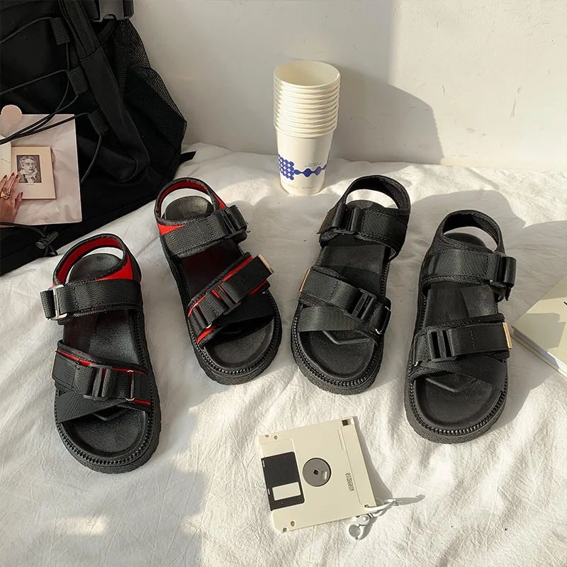 

Beige Heeled Sandals Low-Heeled Shoes With Strap All-Match 2021 Women's Black Low-heeled Comfort Fashion Retro New Flat Girls