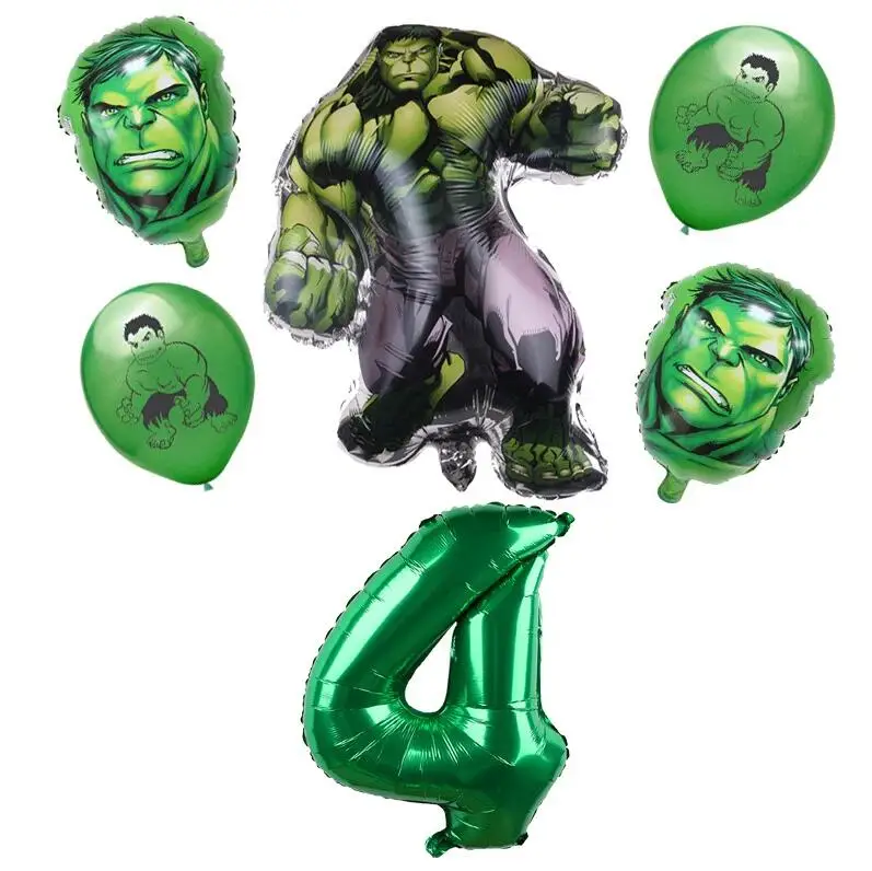 6pcs Green 4 Новые воздушные шары из фольги «мстители», «супергерой», «Халк», «С Днем Рождения», украшения для вечеринки, детская игрушка, юбилей, зеленые шары с цифрами 1-9, «Глобус» - Цвет: 6pcs Green 4