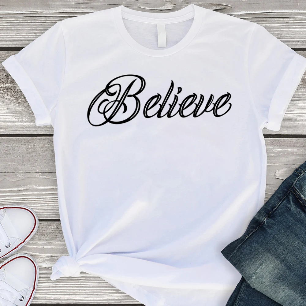 

Women Shirts Casual BELAEVE Printed White Shirt Family Look Personality Cool Style Shirt Top Design Tshirt Trend Tee Tops