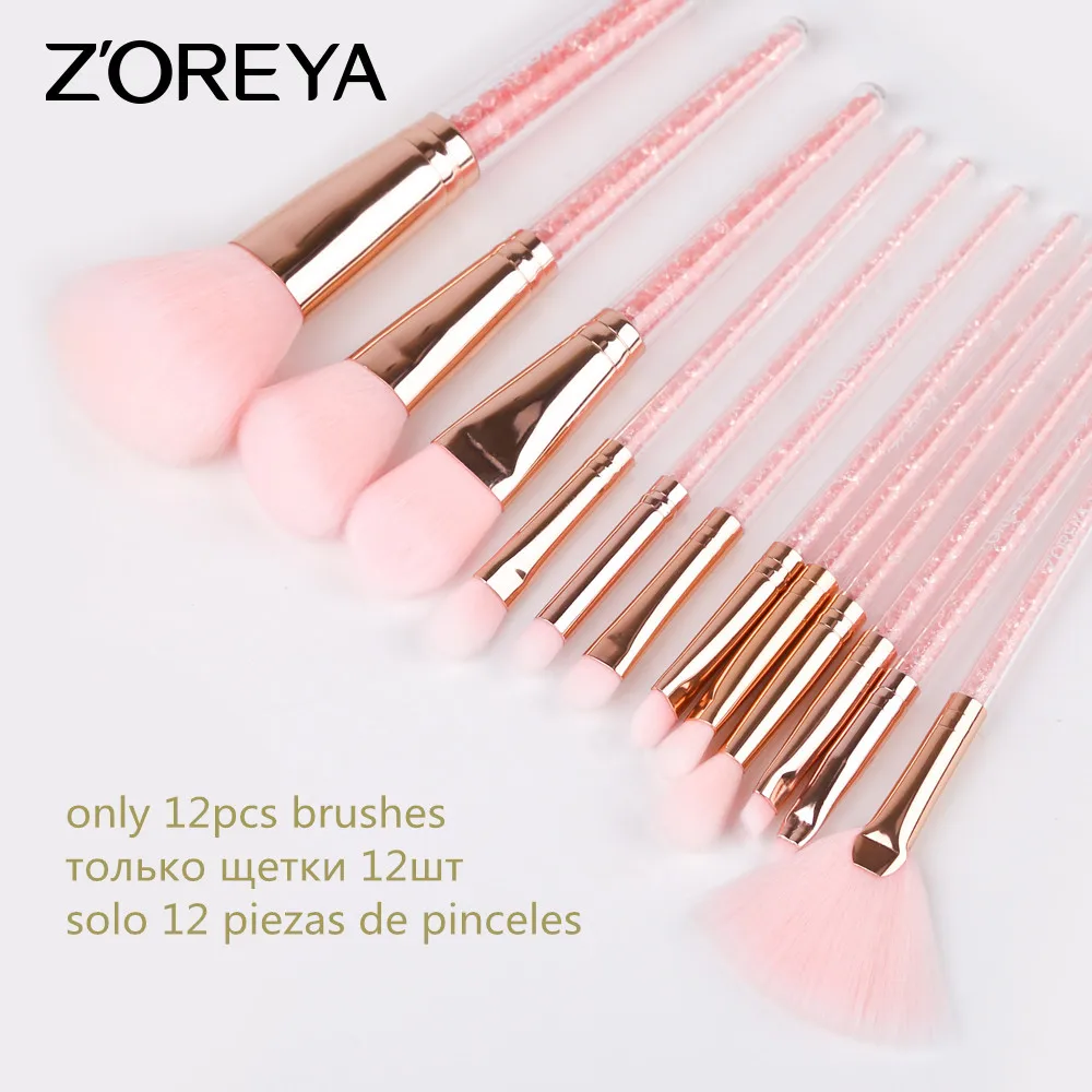 12pcs brushes ZOREYA набор кистей для макияжа 10/12 шт. кисти для макияжа с алмазной ручкой кисть для пудры, основы и тонального крема тени для век веерообразных кисти - Handle Color: 12pcs brushes