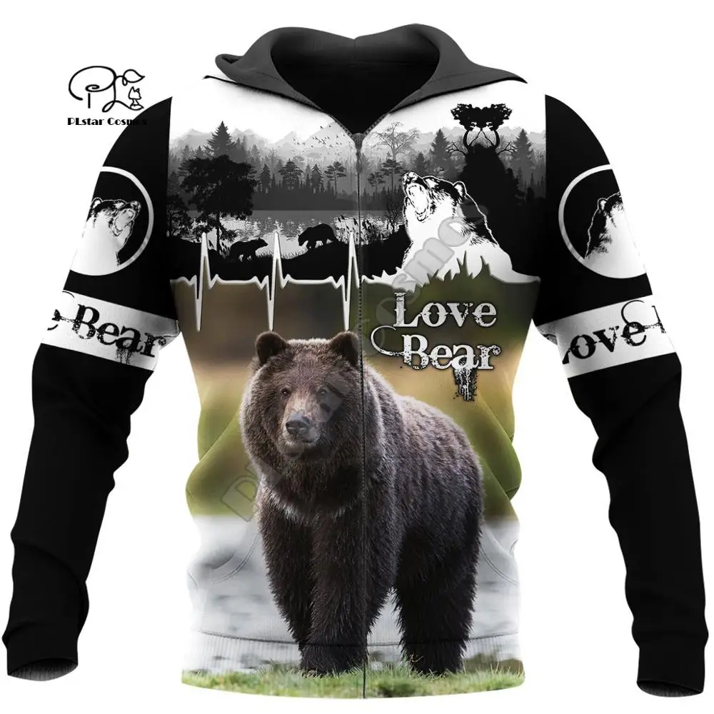 

PLstar Cosmos 3DPrint Bear Hunter Hunting Animals Funny Men/Women Harajuku Streetwear Hoodies/Zip Hoodie/Sweatshirt/Jacket/b12