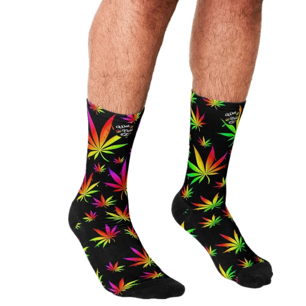 2021 мужские носки Харадзюку жидкие цитрусовые горшок листья на черном принте