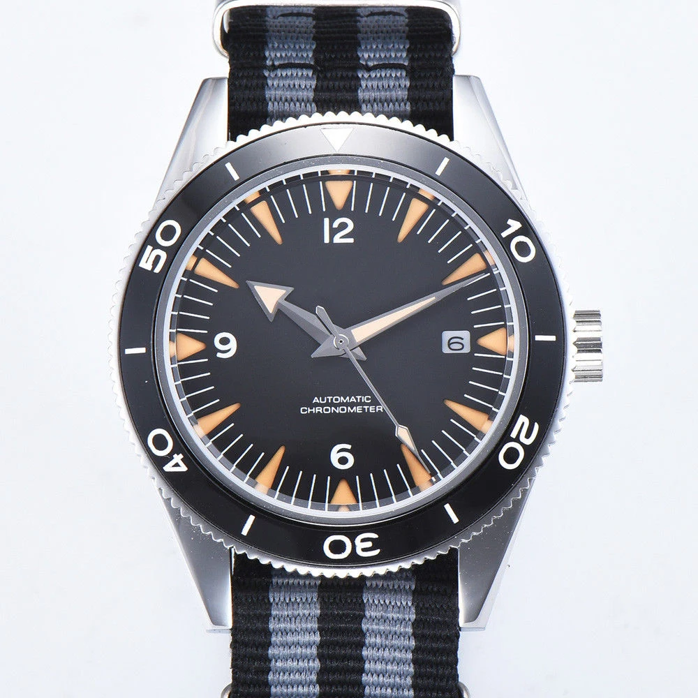 Corgeut 41 мм стерильный черный циферблат Оранжевый знак сапфировое стекло синий