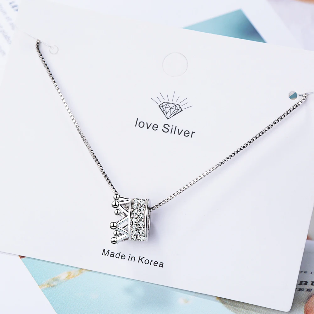 925 Sterling Silver Delicate Cubic Zircon Crown Pendant Neckace For Women Jewelry Birthday Gifts Wholesale S-N311 | Украшения и