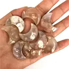 Оптовая продажа, 1 шт., натуральная Снежинка, цветущая вишня, агат, Хрустальный драгоценный камень в форме Луны, целебный Природный Кварц кристаллов