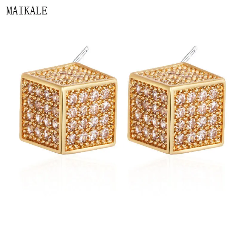 

MAIKALE Trendy Square Stud Earrings Paved Cubic Zirconia Magic Cube Shape Zircon Small Earings Korean Earrings for Women Gifts