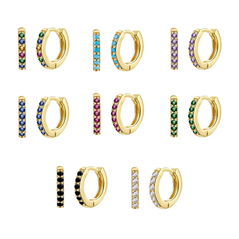 

MC Rainbow Zircon Ear Hoops For Women Small Turquoise Colorful Huggie Earrings 925 Sterling Silver Pendientes For Friends Gift