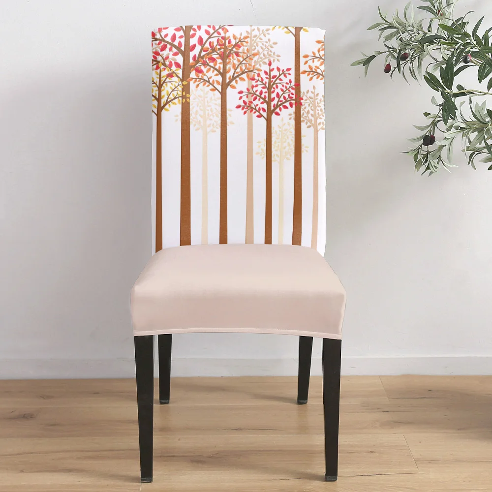 Dining Chair Covers Autumn Leaves Tree Trunk Modern Elastic Printing Hotel Wedding Home | Дом и сад