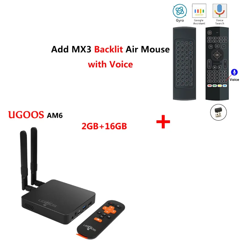 2G16G add mx3l mic UGOOS AM6 4K Smart tv Box Amlogic S922X 2 Гб DDR4 16 ГБ Android 9,0 ТВ-приставка 4 ГБ 32 ГБ 1000 Мбит/с BT5.0 2,4G 5G wifi медиаплеер - Цвет: 2G16G add mx3l mic