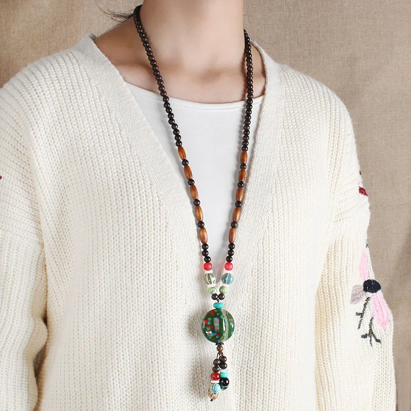fashion ethnic jewelry ceramic Tibetan silver double fish vintage necklace New women sweater pendants | Украшения и аксессуары