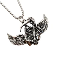 new vintage silver color 316l stainless steel wings grim reaper necklace pendant skeleton skull punk hip hop necklace