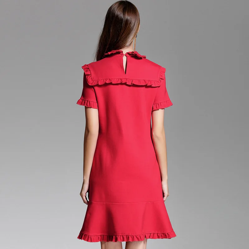 Женское бордовое мини-платье с оборками платье-Русалка и рукавом-бабочкой