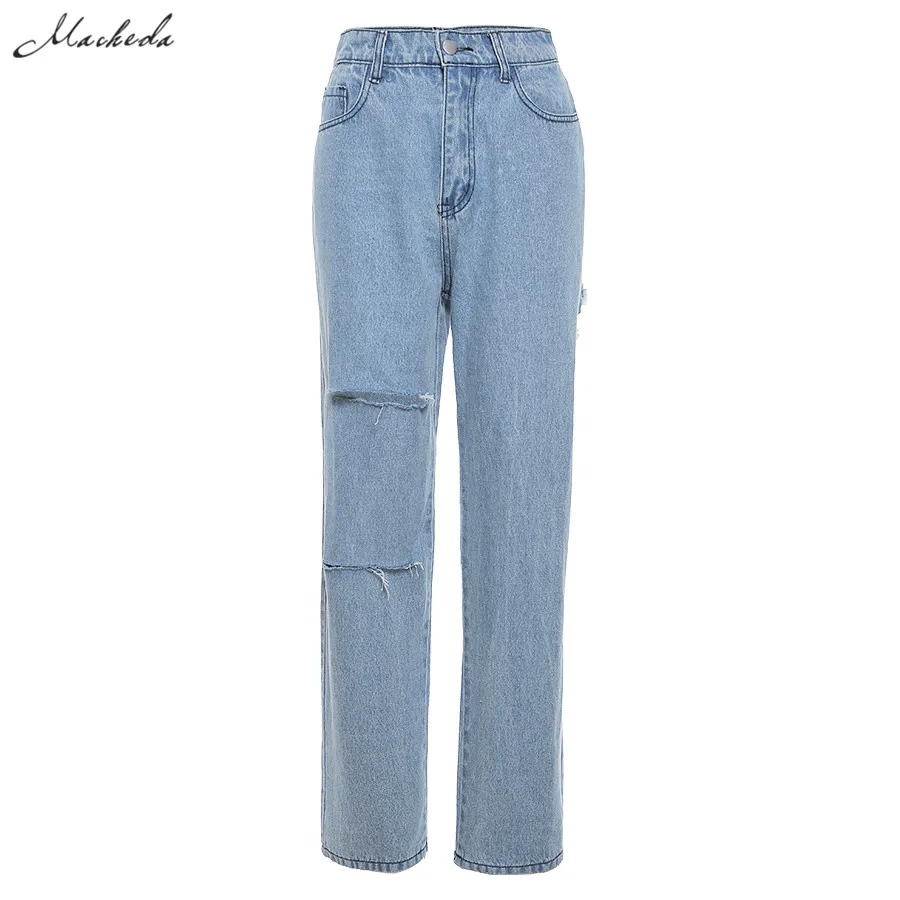 Женские синие джинсовые брюки Macheda с дырками Модные осенние женские облегающие