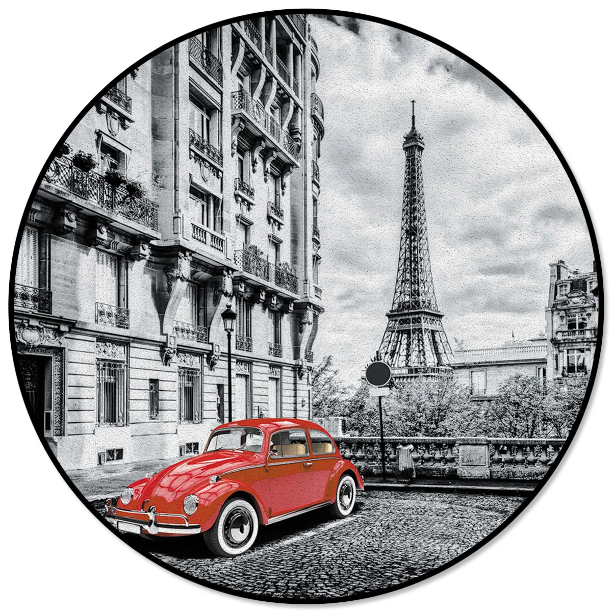 Красные круглые коврики с винтажным принтом в виде автомобиля парижской башни