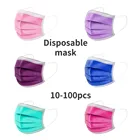 10-100 шт. одноразовые дыхательные аппараты для взрослых из нетканого материала 3-слойный фильтр Маска синего, розового, ярко-зеленый и лицевая маска дышащая разноцветная маска