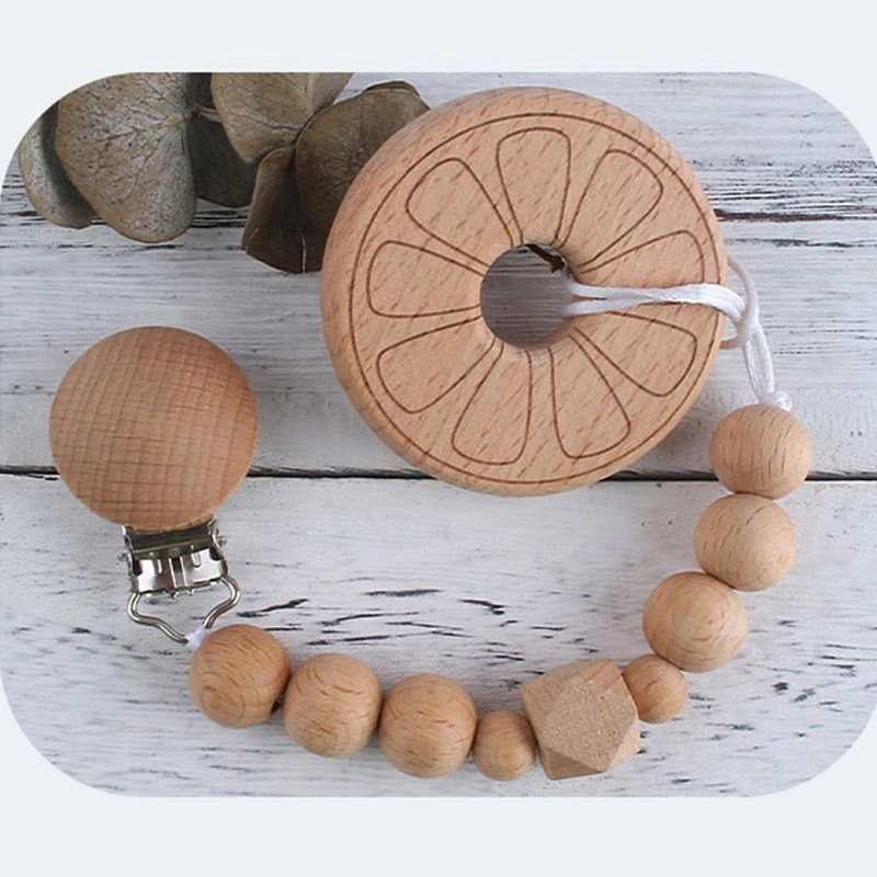 

1Pc Baby Teether Pacifier Chain Pendant Beech Wooden BPA Free Wood Teething Ring Pendant Accessories