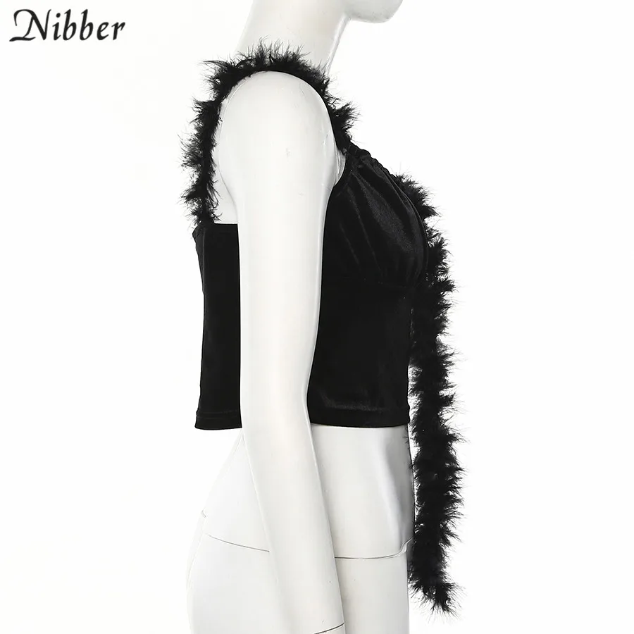 Nibber/пикантные черные фланелевые кроп-топы, camisole, женские,, Осенние, модные, вечерние, Клубные, ночные, эластичные, тонкие топы на бретелях, mujer