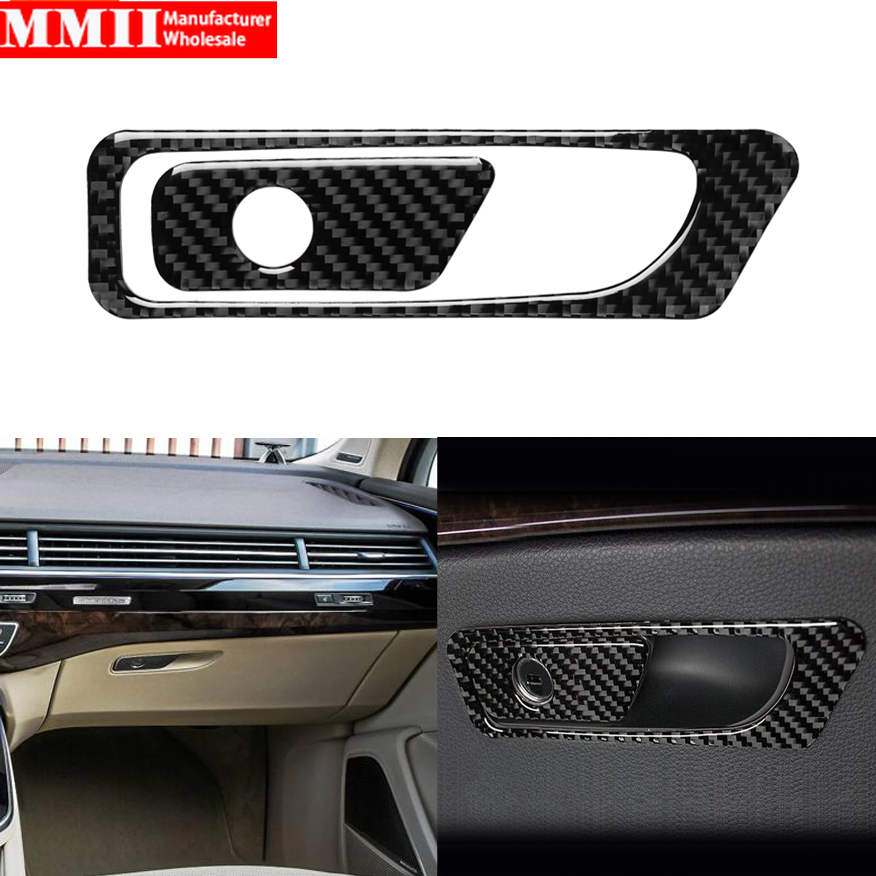 Carbon Fiber Stickers For Audi Q7 SQ7 4M 2016 2017 2018 2019 Co-pilot Glove Storage Box Handle Frame Interior Car Accessories