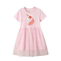 2 7 years girls dress embroideried with pink horse and with mesh skirt dress girl kids summer outfit princess party dress