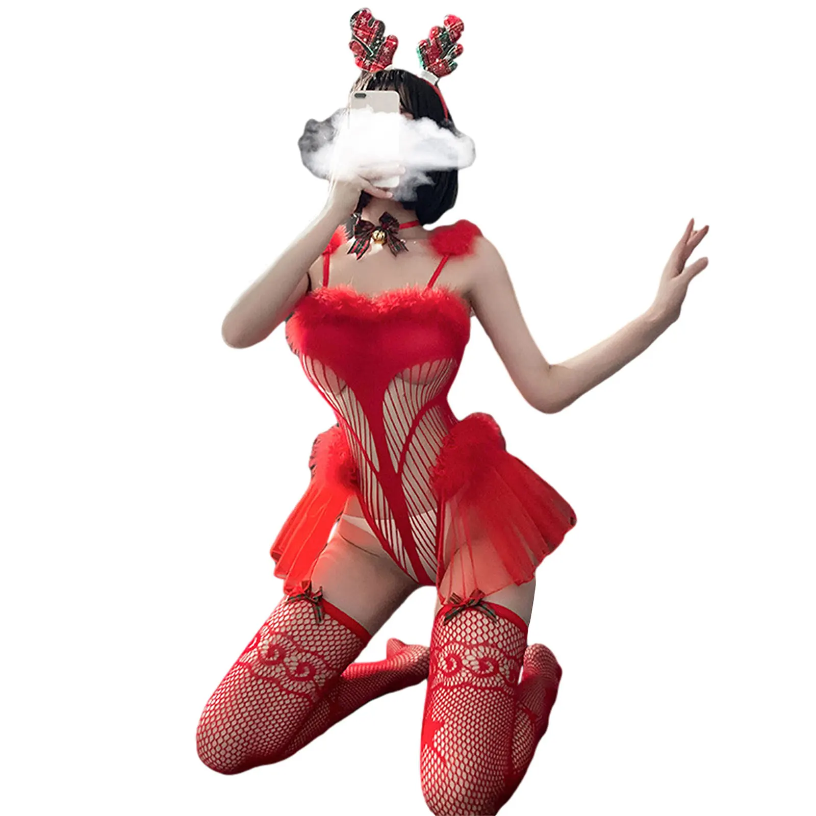 

Women's Lingerie Set, Sexy Christmas Cosplay Seductive Lingerie Four-piece Suit for Wedding Nights Honeymoon