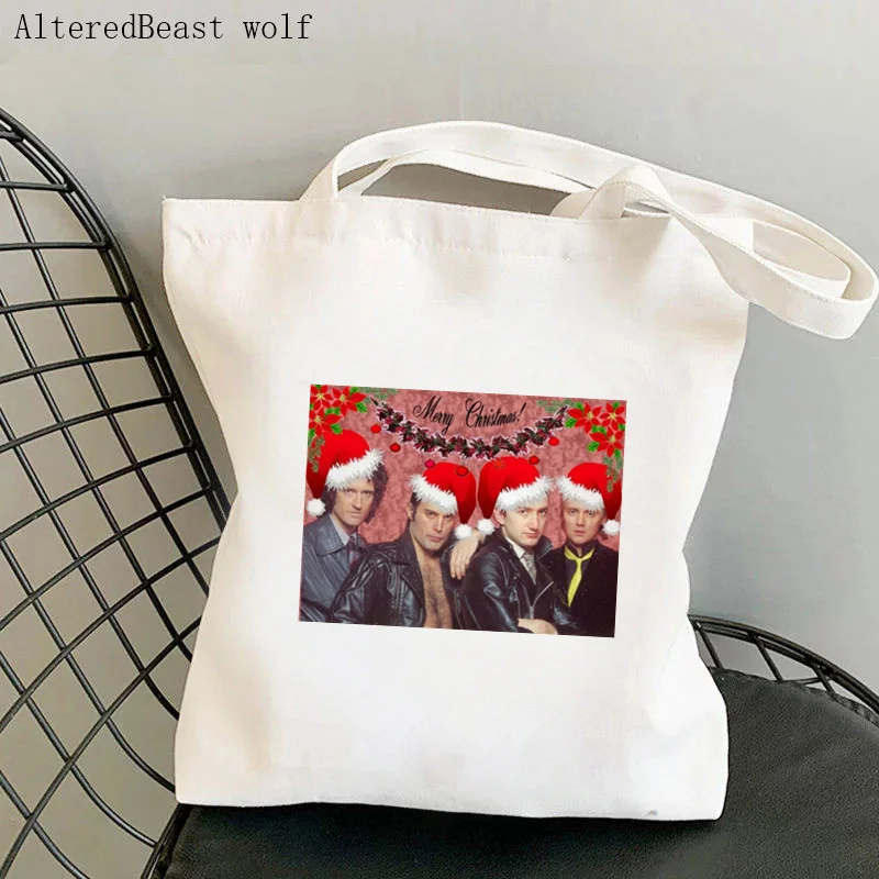 

Women Shopper bag Queen Merry Christmas freddie mercury Bag Harajuku Shopping Canvas Bag girl handbag Tote Shoulder Lady Bag