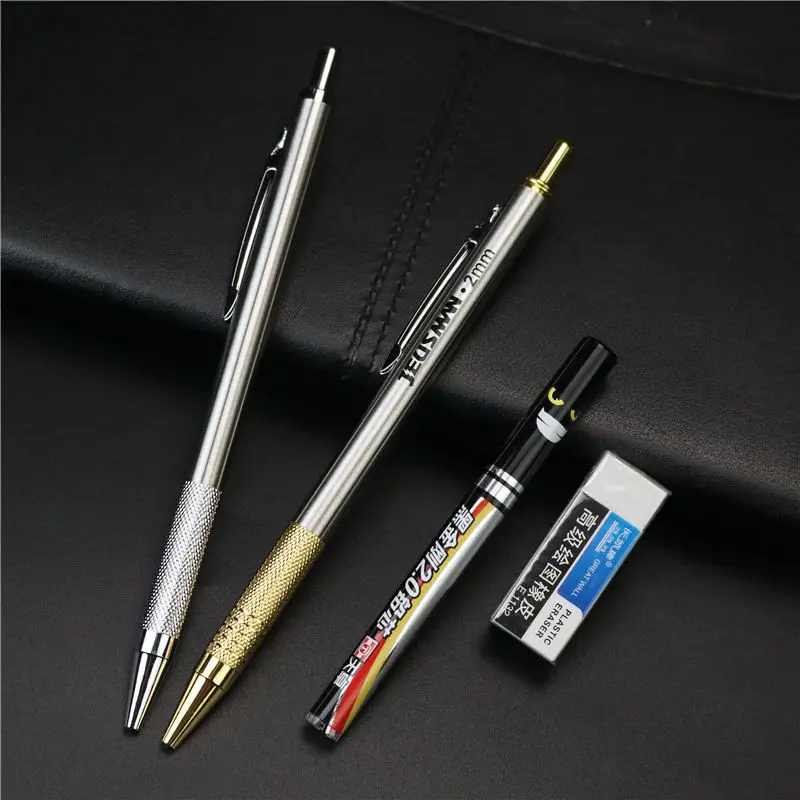 

Metal 2.0 Mechanical Pencil Low Center of Gravity Students Draw and Write Pens Replaceable Pencil Lead