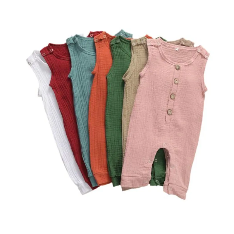 Комбинезон для младенцев из хлопка и льна без рукавов | Детская одежда обувь