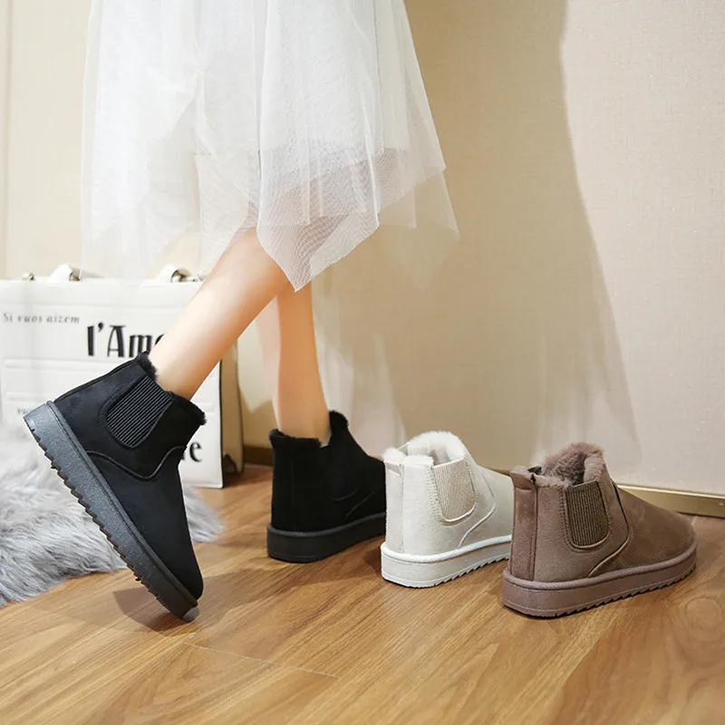 

Белые Брендовые женские ботильоны с круглым носком-женские сапоги с плюшевой подкладкой на платформе, зимняя обувь, австралийская низкая м...