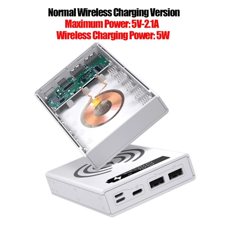 

Detachable LCD Display DIY 5x18650 Battery Case Power Bank Wireless Charging Box